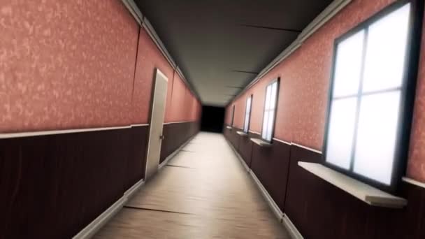 Túnel giratorio abstracto dentro del pasillo de la casa. Animación. Surrealista pasillo giratorio en el edificio, gráficos en movimiento 3D, concepto de modelado y diseño, bucle sin fisuras . — Vídeo de stock