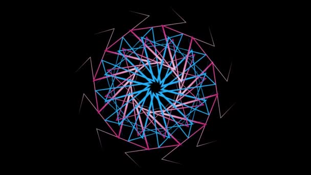 Hypnotisches kreisförmiges Muster farbiger geometrischer Linien auf schwarzem Hintergrund. Aktienanimation. Schöne kaleidoskopische Muster von rotierenden farbigen geschwungenen Linien — Stockvideo