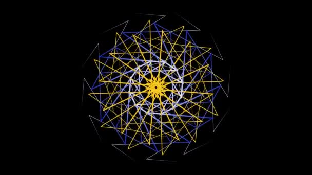 Hypnotisches rotierendes Muster farbiger geometrischer Linien. Aktienanimation. Buntes Muster geschwungener Linien erzeugt Kaleidoskopeffekt auf schwarzem Hintergrund — Stockvideo