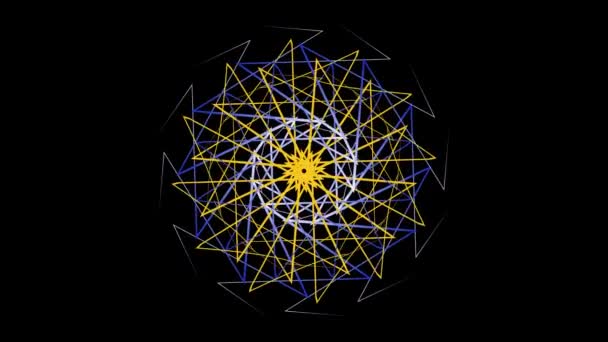 Padrão rotativo hipnótico de linhas geométricas coloridas. Animação. Padrão colorido de linhas curvas cria efeito caleidoscópio no fundo preto — Vídeo de Stock