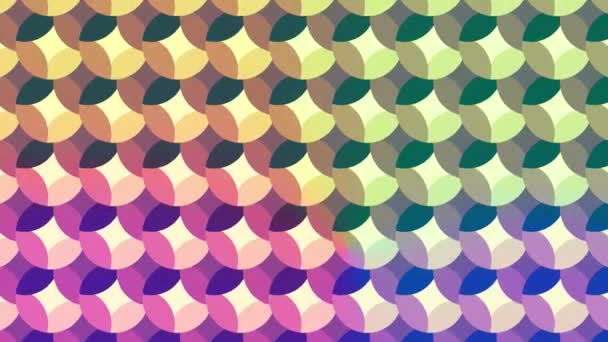 Poly art kaleidoscopic hypnotic background. Stock animation. Abstract parallel rows of circles becoming rotating oval shapes with psyhedelic effect. — Stock Video