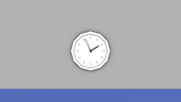 Abstrakte runde Uhr, die an der Wand hängt. Animation. Bewegung in Richtung der weißen Uhr mit schnell drehenden Zeigern, Zeitraffer-Effekt, Konzept der zu schnell vergehenden Zeit. — Stockvideo