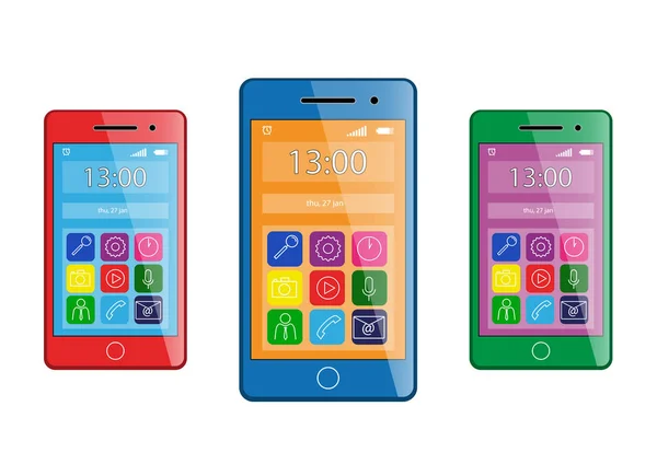 Kleurrijke mobiele telefoons — Stockvector