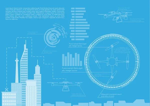 Infográfico drone azul — Vetor de Stock