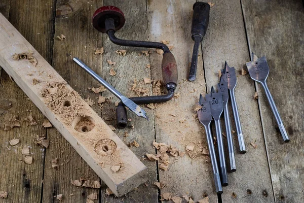 Old carpentry. Great passion, wonderful job. Old carpentry works — Stock Photo, Image