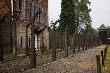 Esirler Auschwitz konsantrasyon yürütmek için kullanılan bir alan bir görünümü