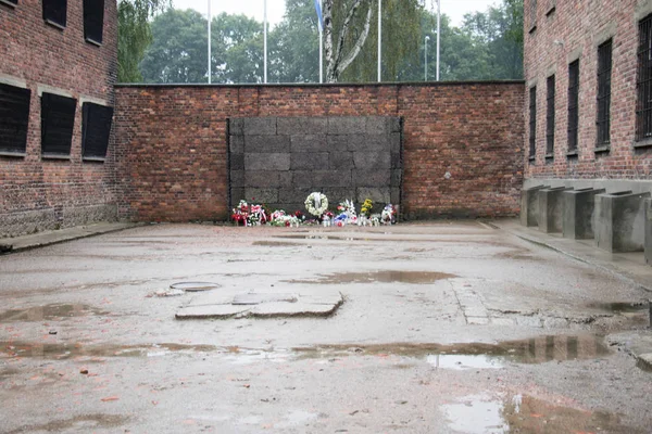 Esirler Auschwitz konsantrasyon yürütmek için kullanılan bir alan bir görünümü — Stok fotoğraf
