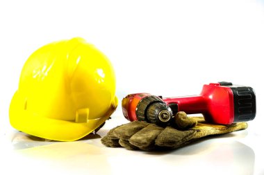 Atölye çalışması için araçları. Matkap, kıyma makinesi, kepçe ve tornavida. 