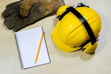 kask, işitme koruma, araçlar, atölye tablo. Emanet cihazı