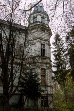eski yıkık manor house. Eski park ile harap bir konak. Yıkık m