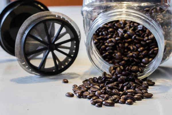 Morning coffee in the kitchen. Coffee grinder and coffee maker w