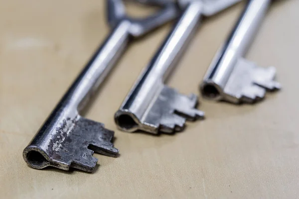 Sleutels tot de voordeur van het huis. Diverse toebehoren die nodig zijn — Stockfoto