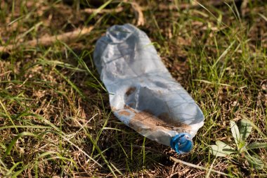 Çöp ormanda yaptı. Plastik şişeler orman çöp