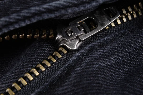 Denim shorts under magnification. Trouser zipper, belt loops and — Stock Photo, Image