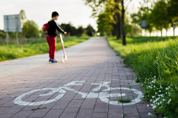Carril bici con marca horizontal. Lugar designado para los ciclos — Foto de Stock