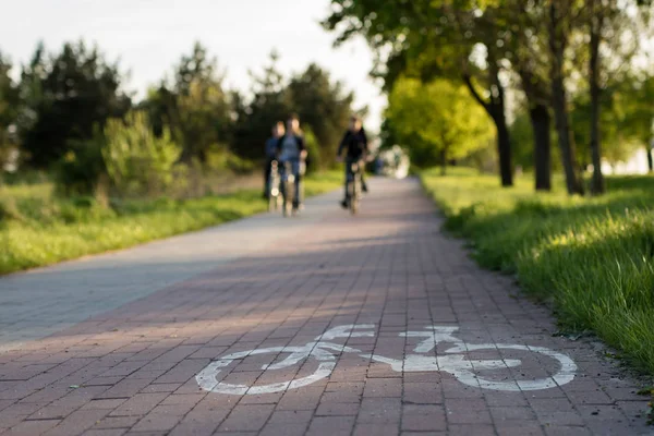 Ścieżka rowerowa z oznakowanie poziome. Wyznaczone miejsce dla cycli — Zdjęcie stockowe