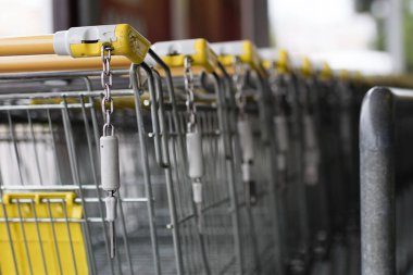 Alışveriş sepeti yük arabaları altında pazarında yerleştirilir. Alışveriş