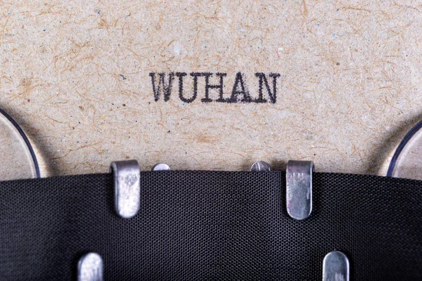 The word wuhan written in typewriter font. The inscription in th — 스톡 사진