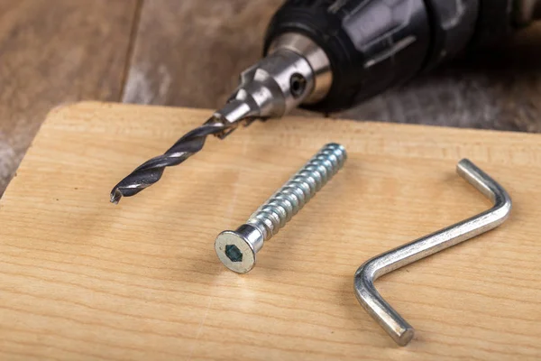 Tools Screws Used Carpentry Small Carpentry Work Workshop Light Background — Stock Photo, Image