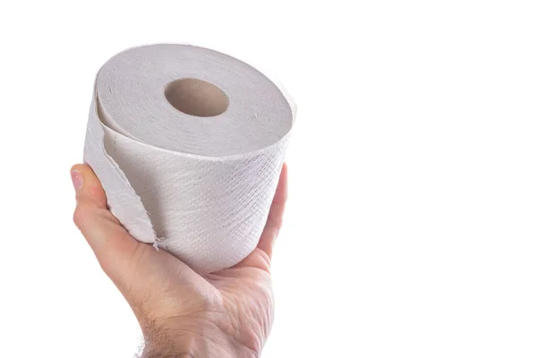 Toilettenpapier Der Hand Männliche Hand Mit Einer Rolle Toilettenpapier Heller — Stockfoto