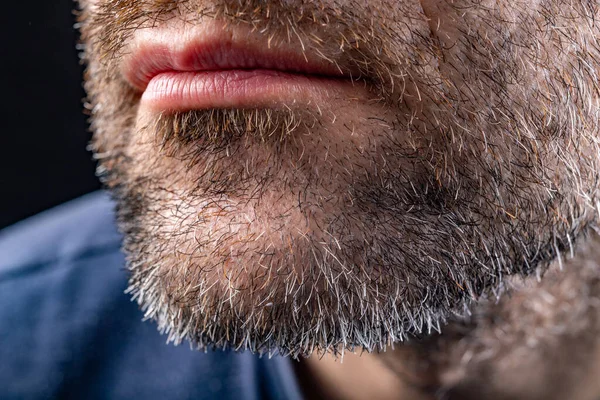 Dark Male Beard Face Man Slightly Gray Hair Dark Background — Stock Photo, Image