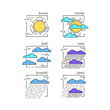 Çizgi vektör simgeler koleksiyonu ile hava sembolleri. 