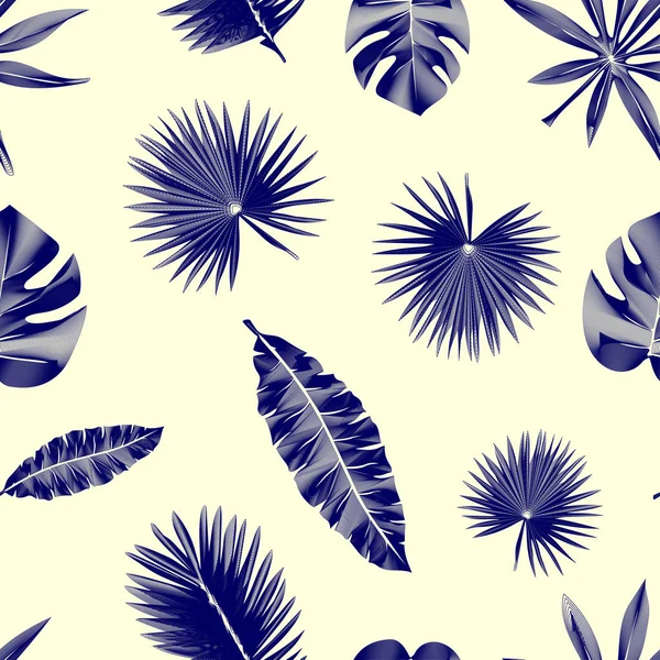 Patrón tropical de contorno sin costuras, con hojas exóticas — Vector de stock