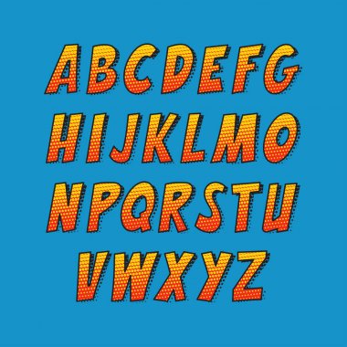 Yaratıcı yazı tipi. Çizgi roman ve pop sanat tarzı vektör alfabe koleksiyonu ayarla. 