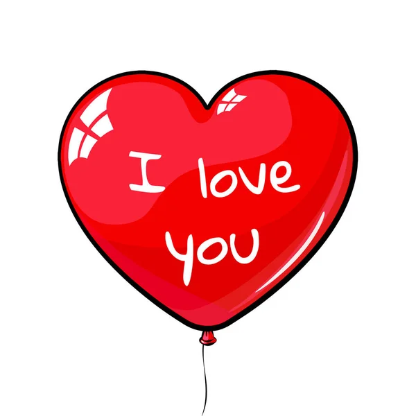 Kırmızı kalp balon şeklinde. etiketli seni seviyorum. aşk, Mart 8, Sevgililer günü. — Stok Vektör