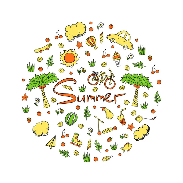 Illustration de vacances d'été aux couleurs vives. Illustration vectorielle de doodle. Convient pour l'impression sur vêtements et souvenirs — Image vectorielle