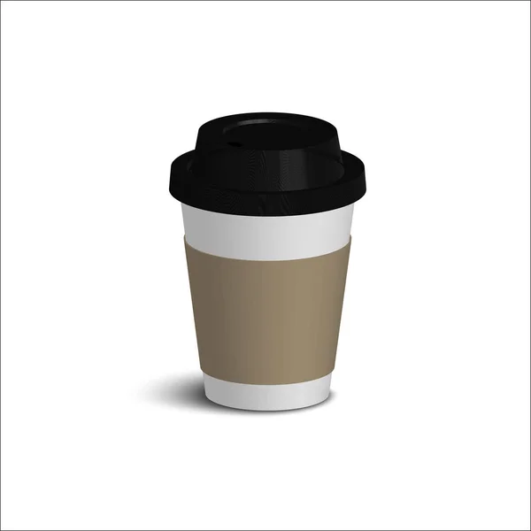 Realistische papier koffie kopje set. Zwarte bekleding. Witte muren. Kartonnen houder. — Stockvector