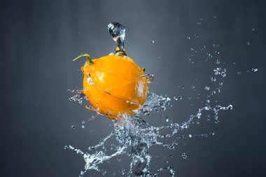 limon ve su gri arka plan üzerinde sıçrama