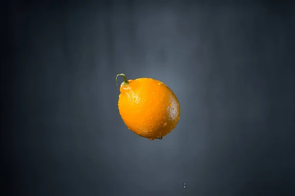 Citron et éclaboussure d'eau sur fond gris — Photo