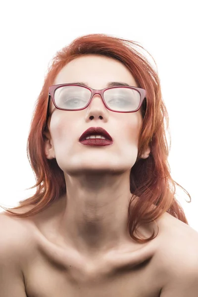 Eyewear glasses woman portrait isolated on white. Spectacle fram Stock Image