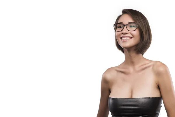 Glasögon Glasögon kvinna stående isolerad på vit — Stockfoto
