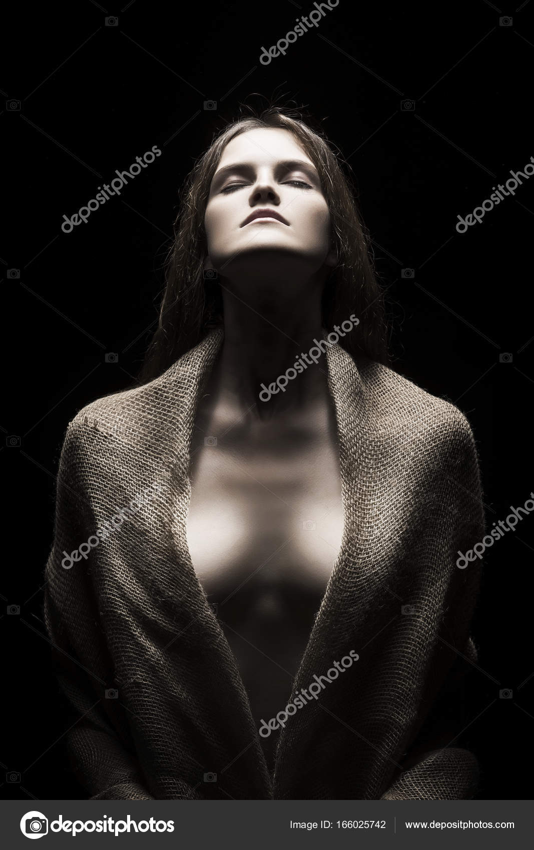 Vintage Lady Barbara Nude - Vintage portrait of naked big breast sensual girl covered with b Stock  Photo by Â©alextorb 166025742