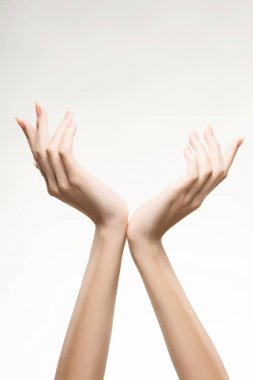 ışık ile güzel kadının el manikür çivi üzerinde pembe