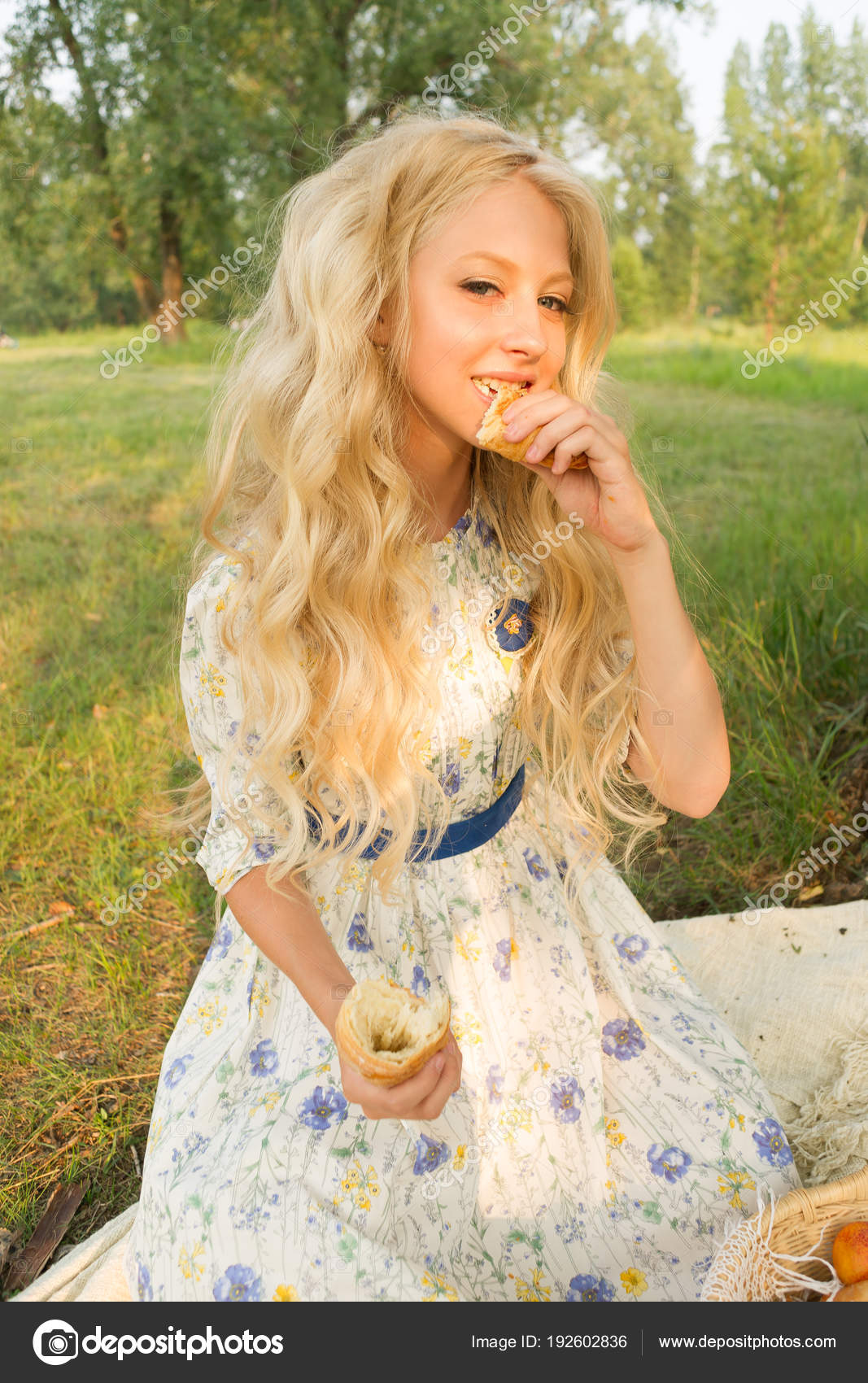 Beautiful Charming Long Curly Blonde Hair Teenage Girl Wearing A