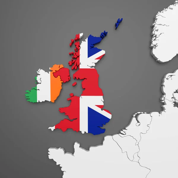 Mappa 3D del Regno Unito e dell'Irlanda — Foto Stock