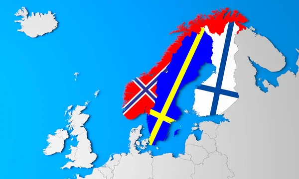 3D-kaart van Noord-Europa Rechtenvrije Stockafbeeldingen