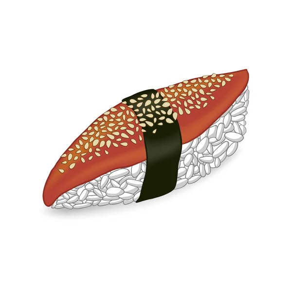 Sushi Japonés Aislado Realista Con Anguila Rociada Con Semillas Sésamo — Vector de stock