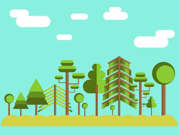 Illustration plate de forêt d'arbres d'été — Image vectorielle