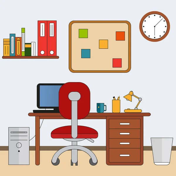 Workspace in flat style. Home room with workplace. Vector illustration — Stock Vector