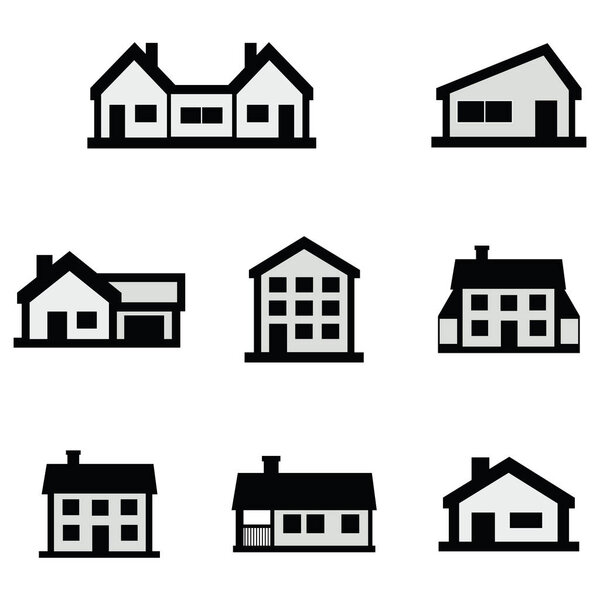 Vector line house icons set on white background