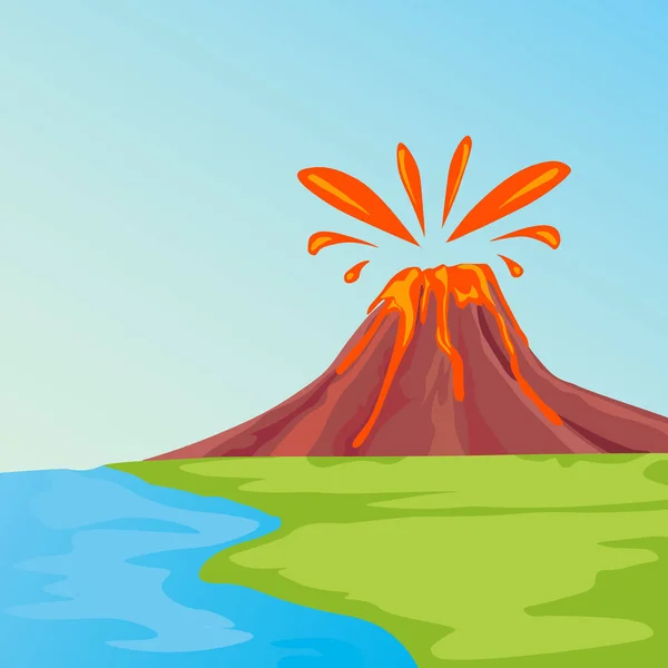 Тропический остров в океане с пальмами и вулканом . — стоковый вектор