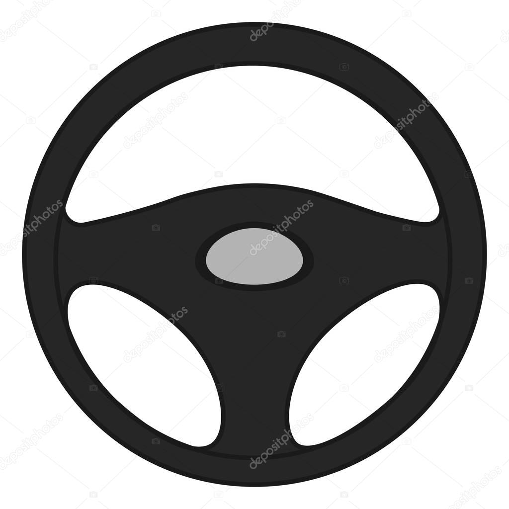 picture of a black steering wheel, flat style icon
