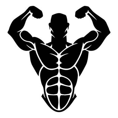 Vücut geliştirmeci Logo şablonu. Vektör nesnesi ve spor etiket, spor salonu rozet, Fitness Logo Tasarım, amblem Graphics.Sport sembolü, egzersiz logo, kadın Holding ağırlık siluet simgeler.