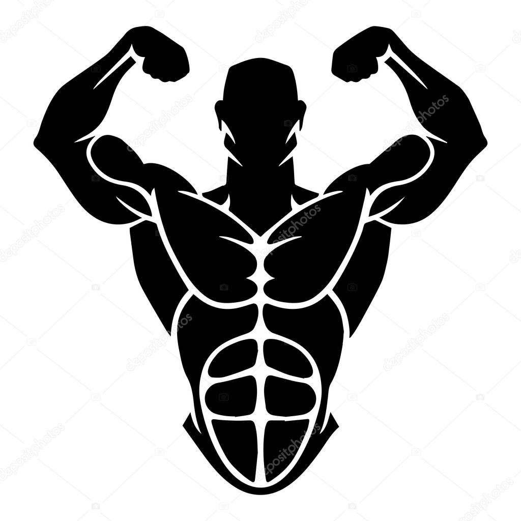 Bodybuilder Logo Template. Vector object and Icons for Sport Label, Gym Badge, Fitness Logo Design, Emblem Graphics.Sport Symbol, Exercise Logo, Woman Holding Weight Silhouette.