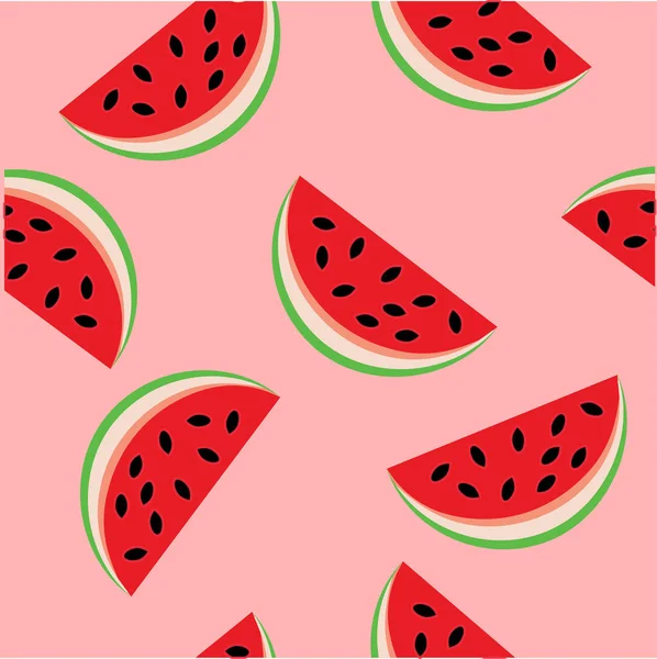 Colorful Seamless Pattern Red Slices Fresh Watermelon Pink Background Backdrop — Stock Vector