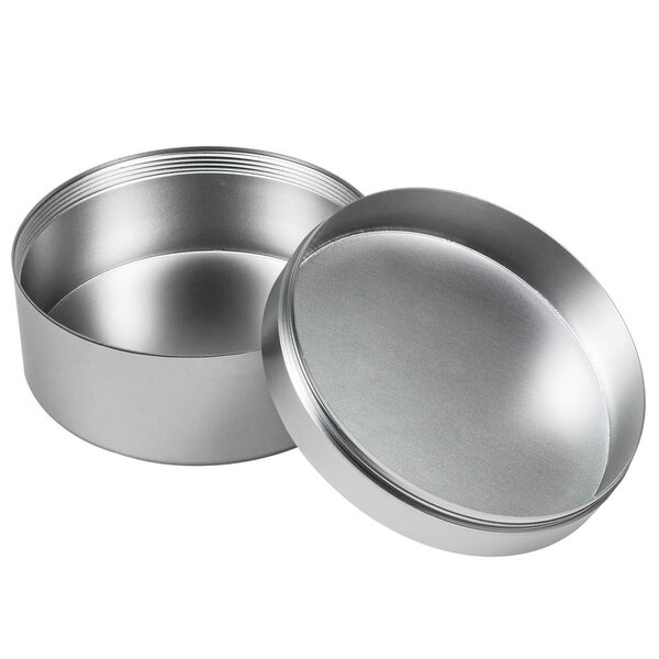 Silver aluminum open can with screw cap
